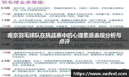 南京羽毛球队在挑战赛中的心理素质表现分析与点评